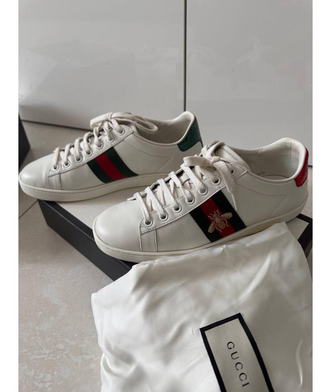 GUCCI Белые кожаные кеды, фото 5