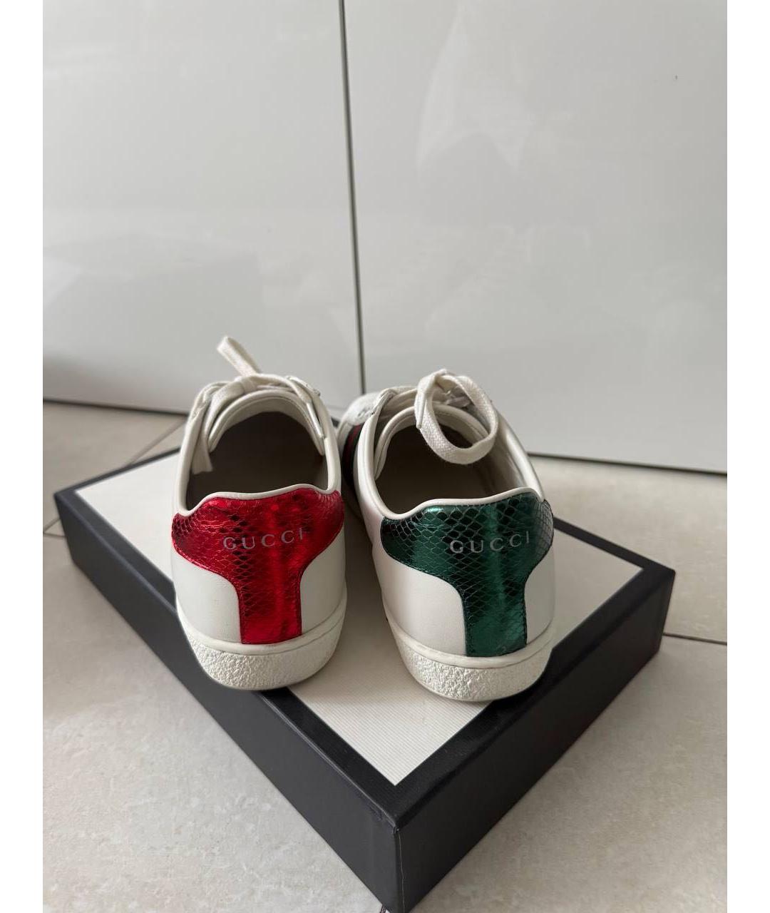 GUCCI Белые кожаные кеды, фото 4