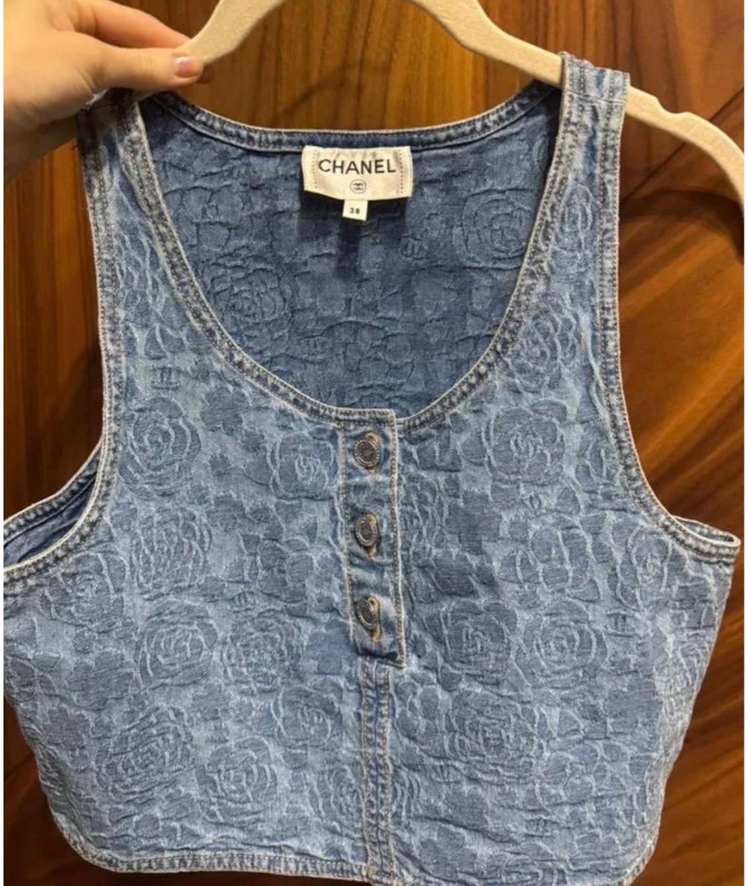 CHANEL Синяя деним майка, фото 4