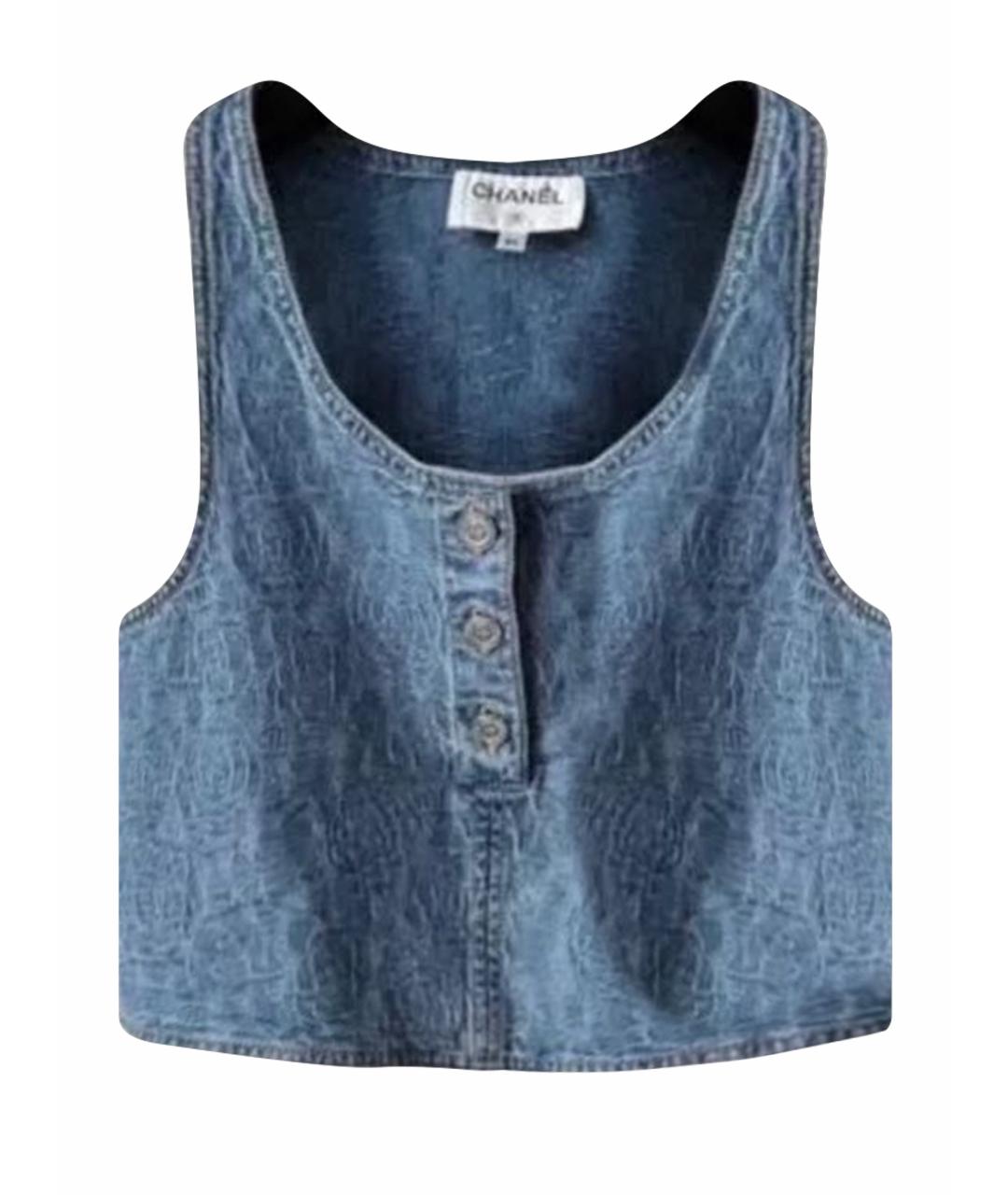 CHANEL Синяя деним майка, фото 1