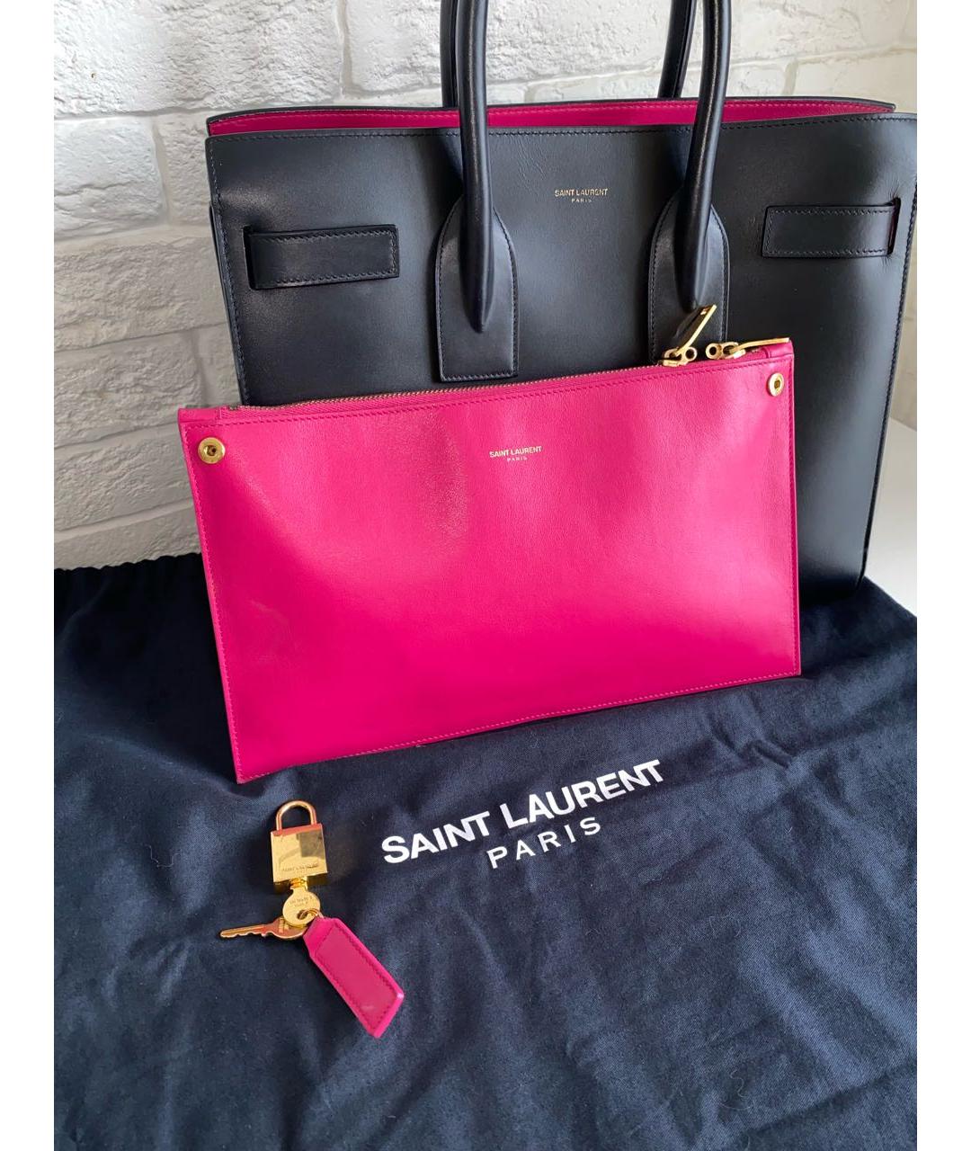 SAINT LAURENT Черная кожаная сумка с короткими ручками, фото 8