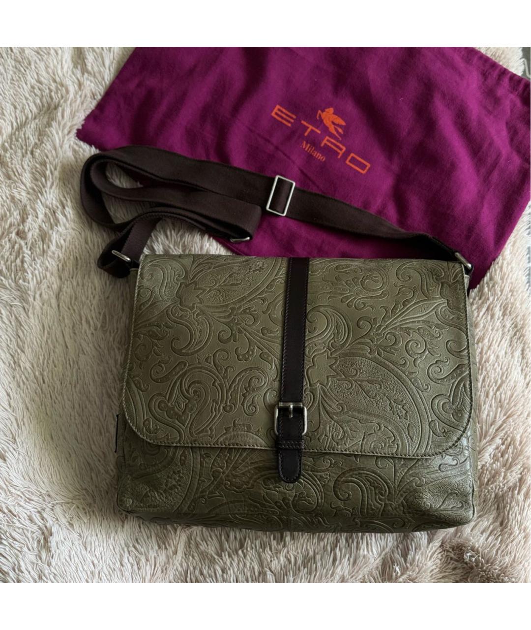 ETRO Хаки кожаная сумка на плечо, фото 9