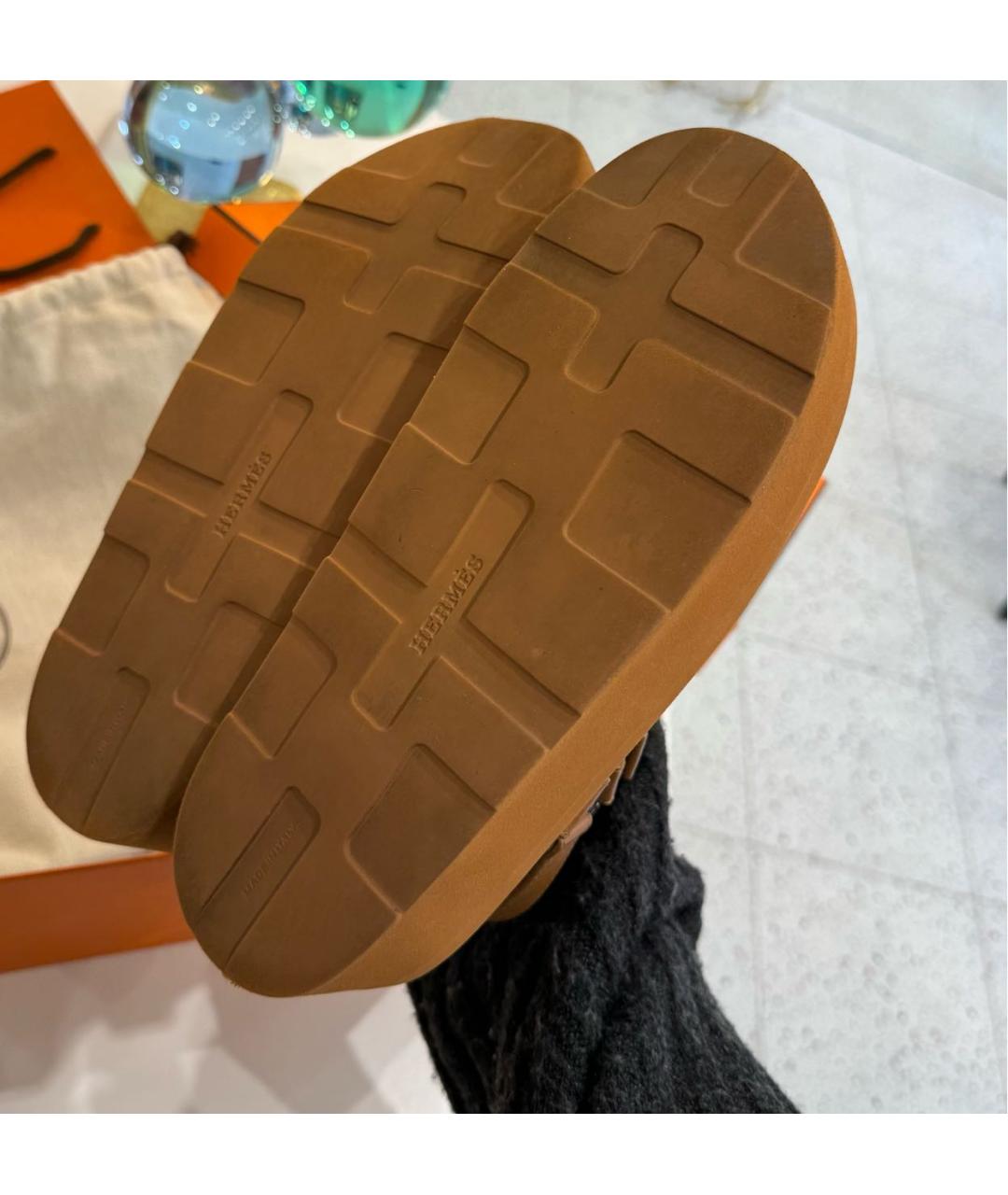 HERMES Коричневые кожаные сандалии, фото 3