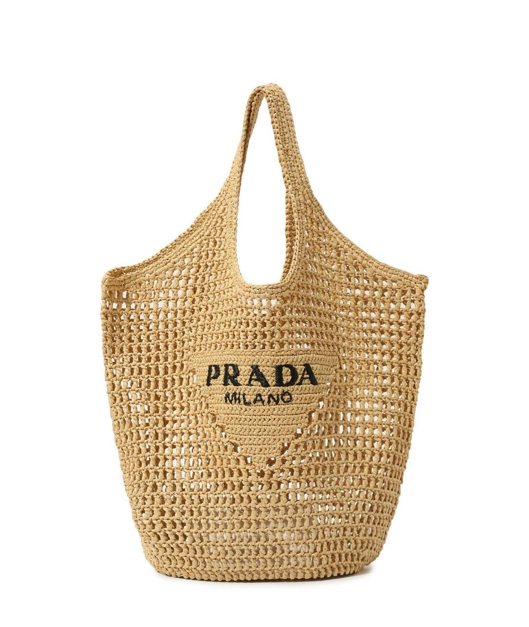 PRADA Бежевая пелетеная пляжная сумка, фото 6