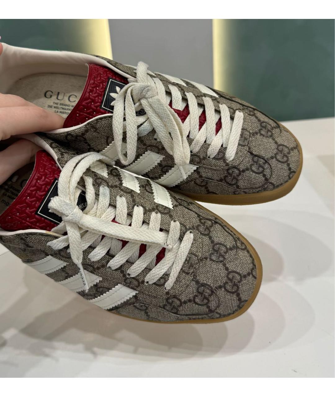 GUCCI Коричневые текстильные кеды, фото 2