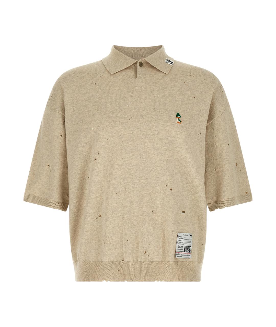 MAISON MIHARA YASUHIRO Бежевое хлопковое поло с коротким рукавом, фото 1