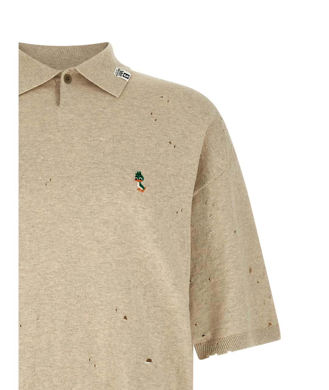 MAISON MIHARA YASUHIRO Бежевое хлопковое поло с коротким рукавом, фото 3
