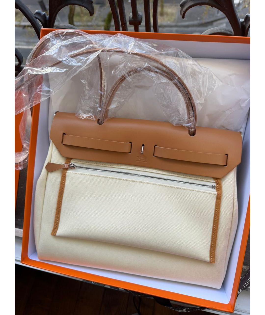 HERMES Бежевая тканевая сумка через плечо, фото 3