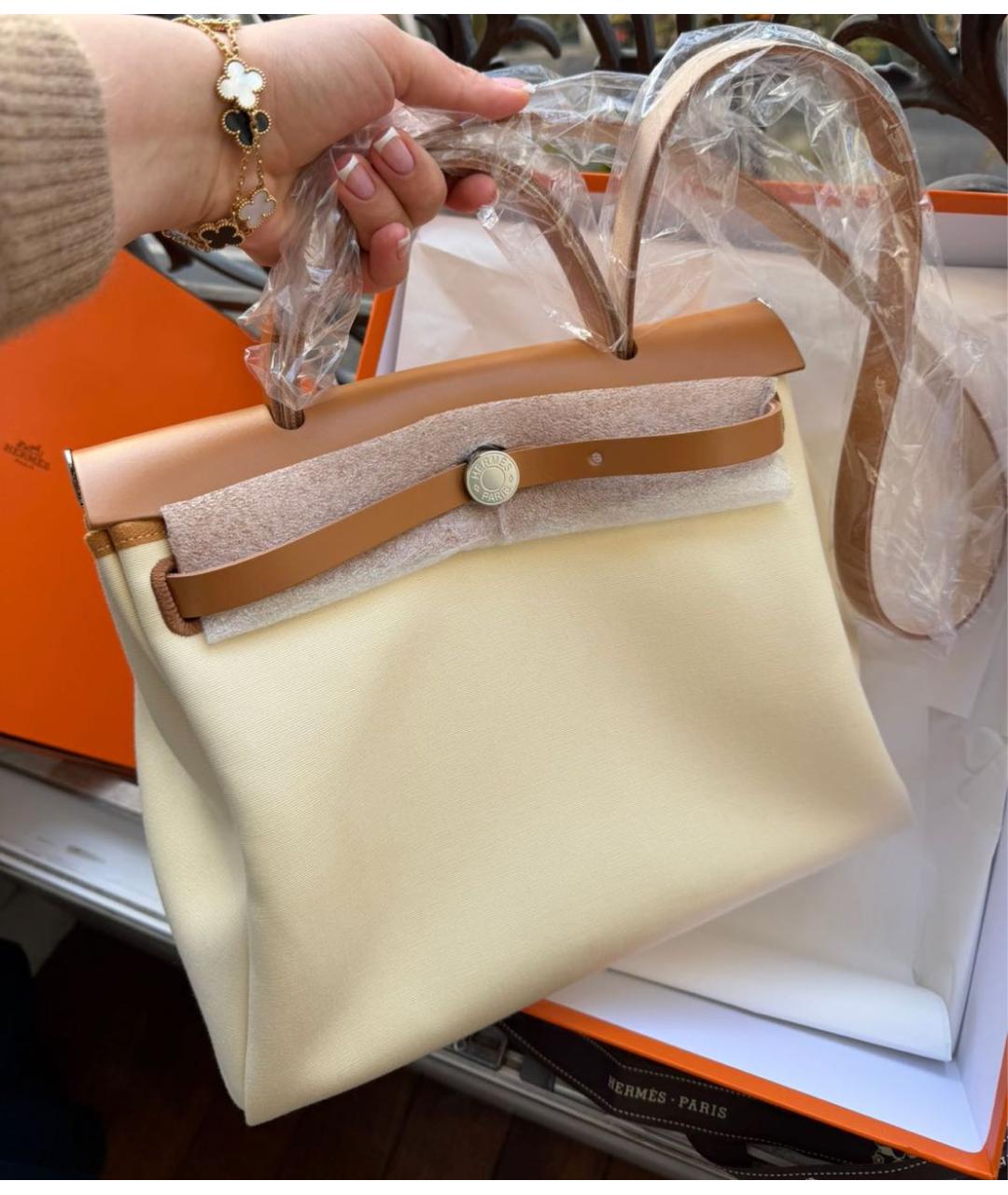 HERMES Бежевая тканевая сумка через плечо, фото 2