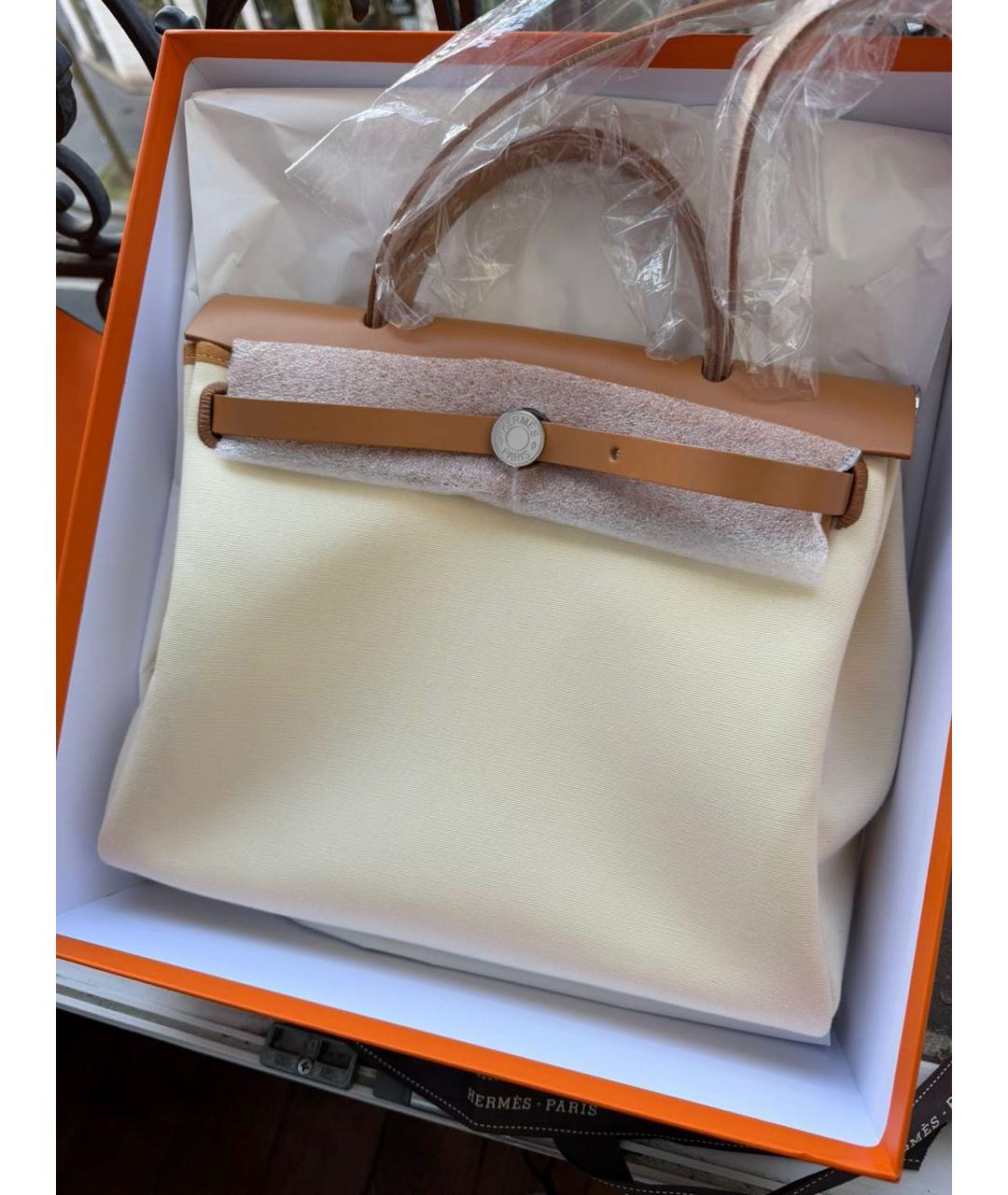 HERMES Бежевая тканевая сумка через плечо, фото 6