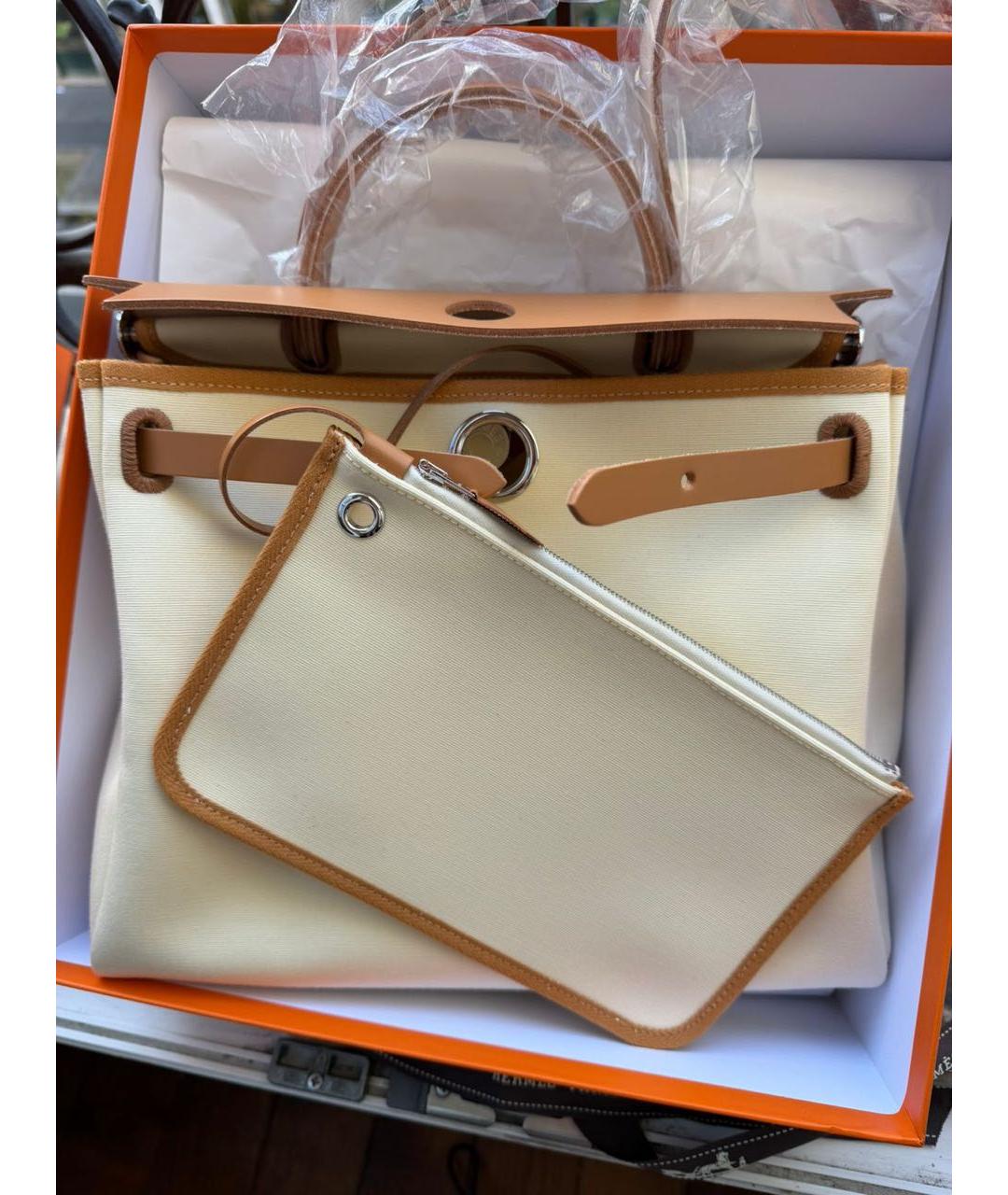 HERMES Бежевая тканевая сумка через плечо, фото 4