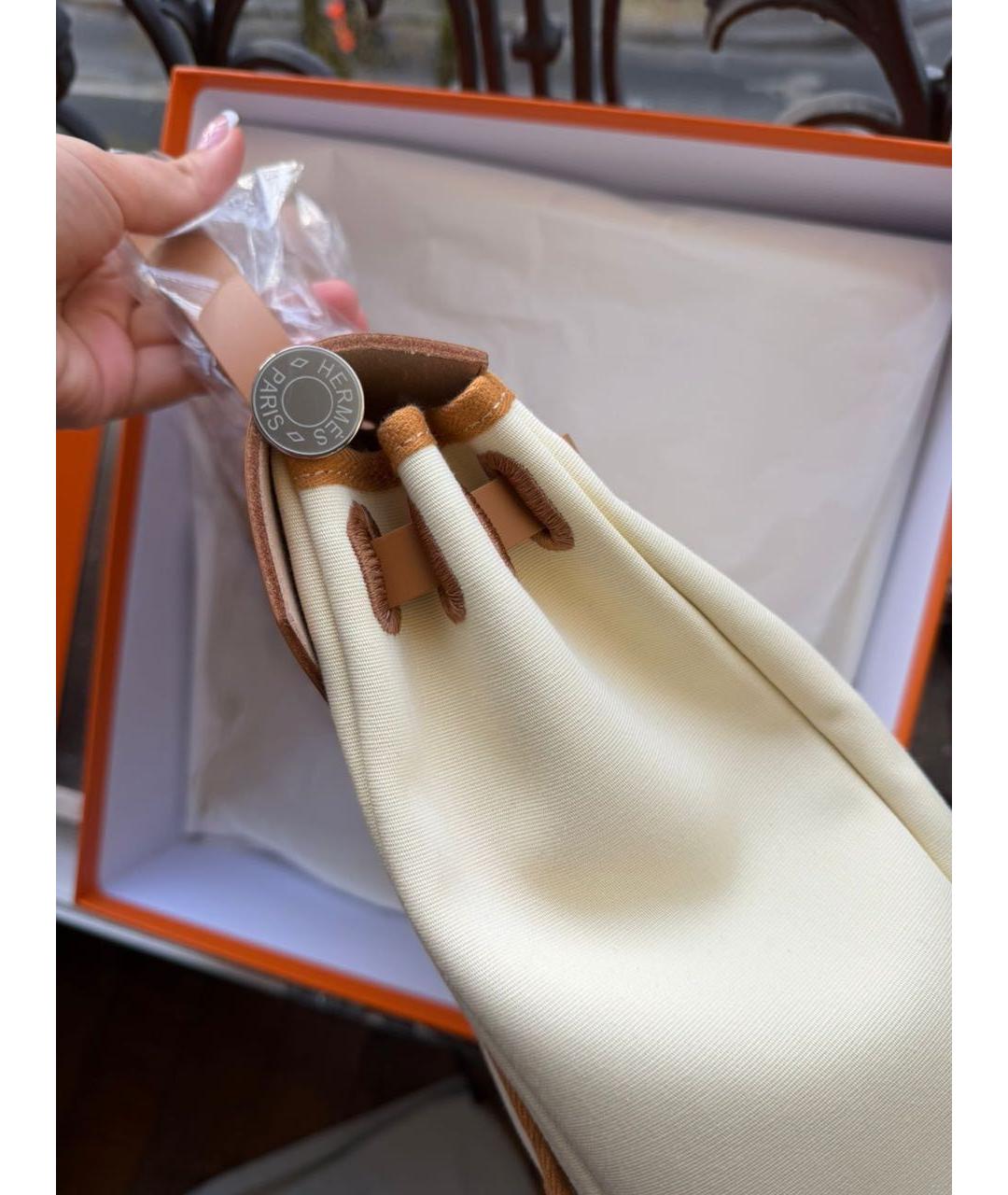 HERMES Бежевая тканевая сумка через плечо, фото 5
