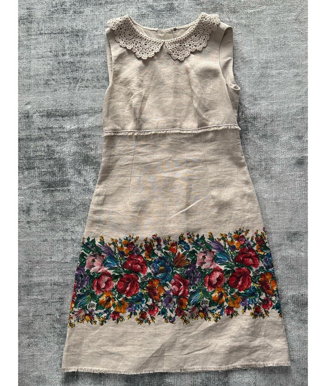 DOLCE&GABBANA Бежевое льняное повседневное платье, фото 5