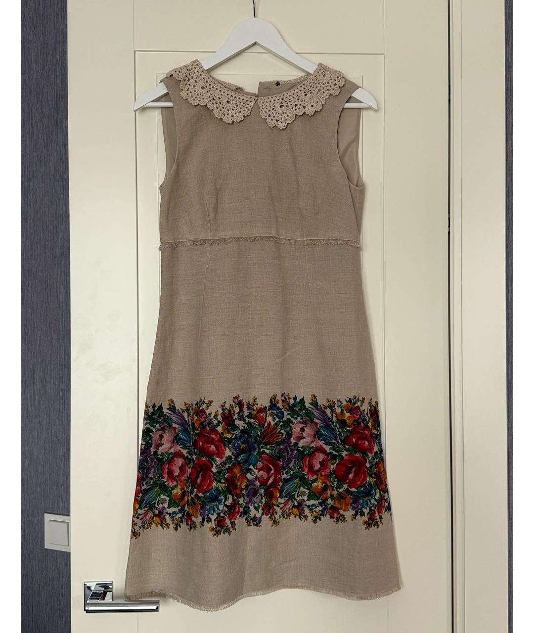 DOLCE&GABBANA Бежевое льняное повседневное платье, фото 9