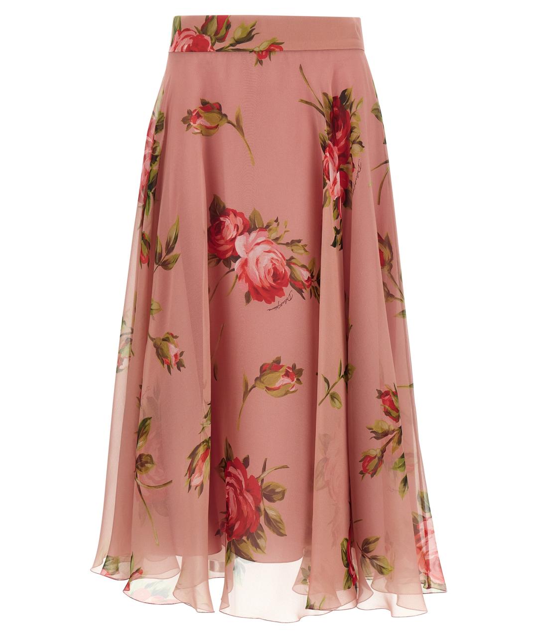 DOLCE&GABBANA Розовая шелковая юбка миди, фото 1