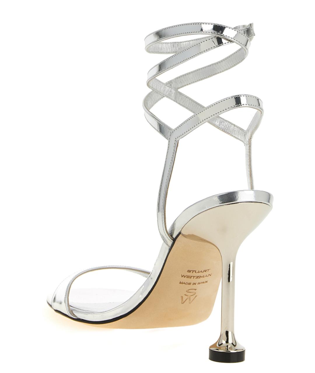 STUART WEITZMAN Серебряные кожаные босоножки, фото 3