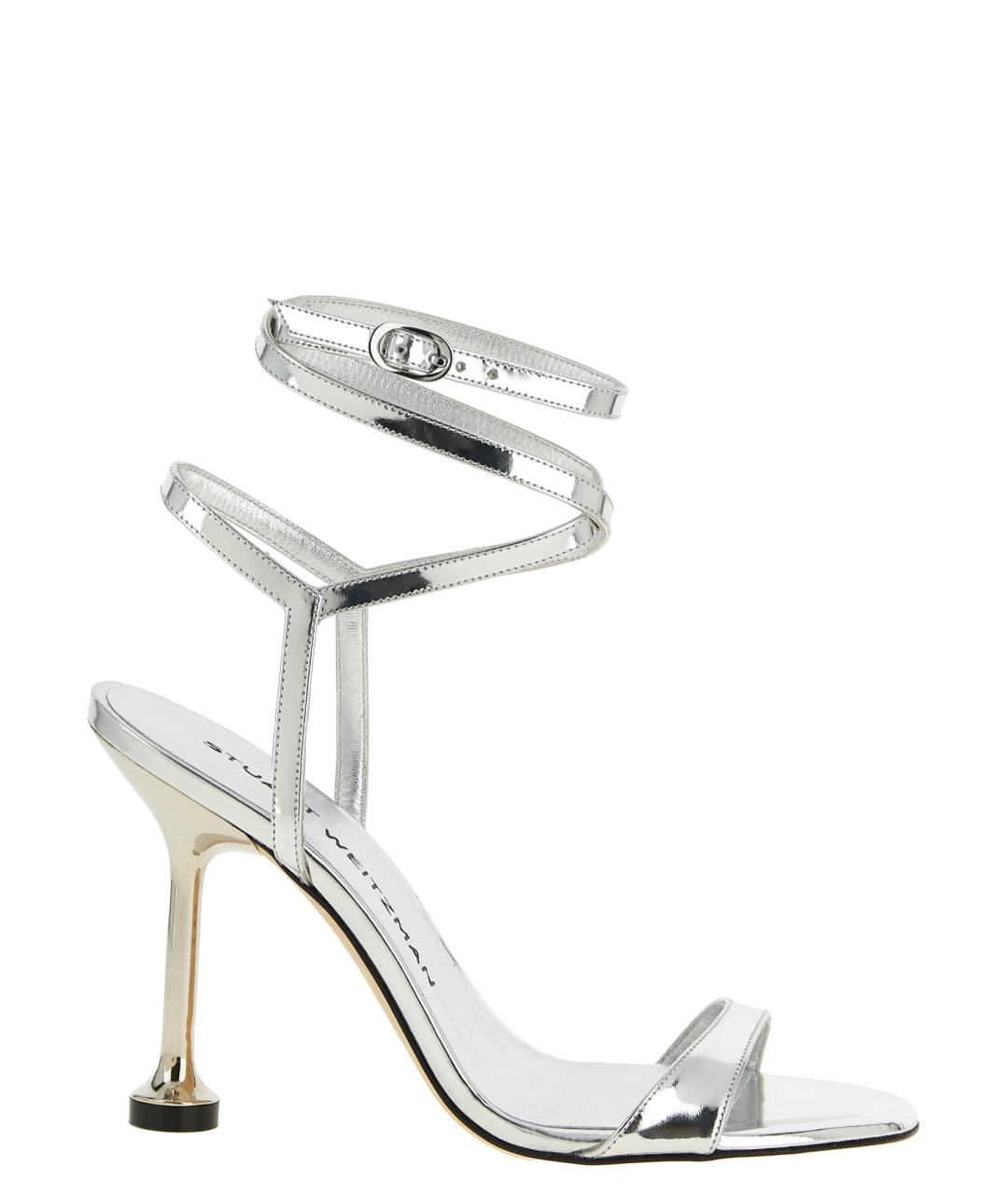 STUART WEITZMAN Серебряные кожаные босоножки, фото 1