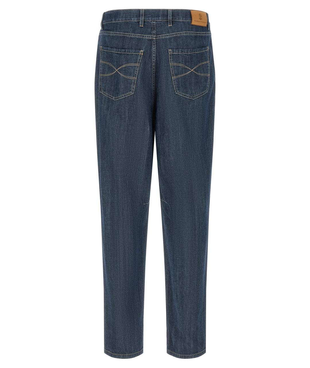 BRUNELLO CUCINELLI Синие хлопковые прямые джинсы, фото 2