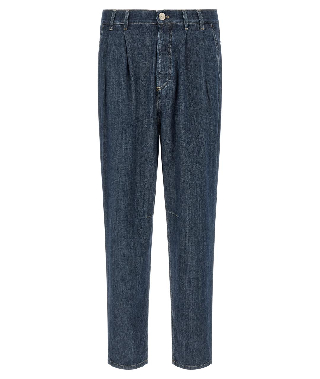 BRUNELLO CUCINELLI Синие хлопковые прямые джинсы, фото 1