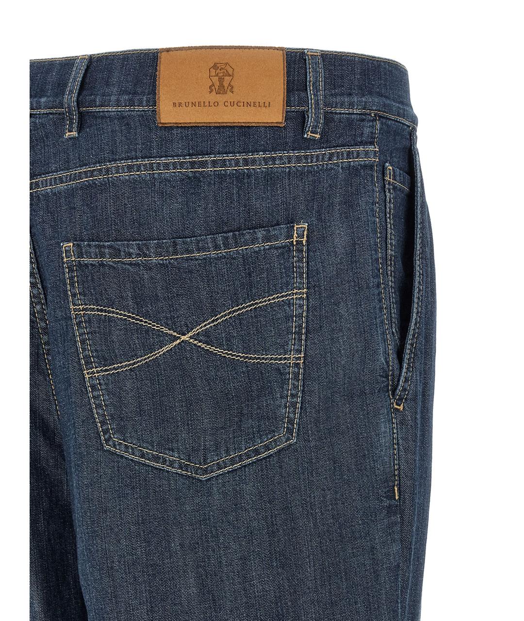 BRUNELLO CUCINELLI Синие хлопковые прямые джинсы, фото 4