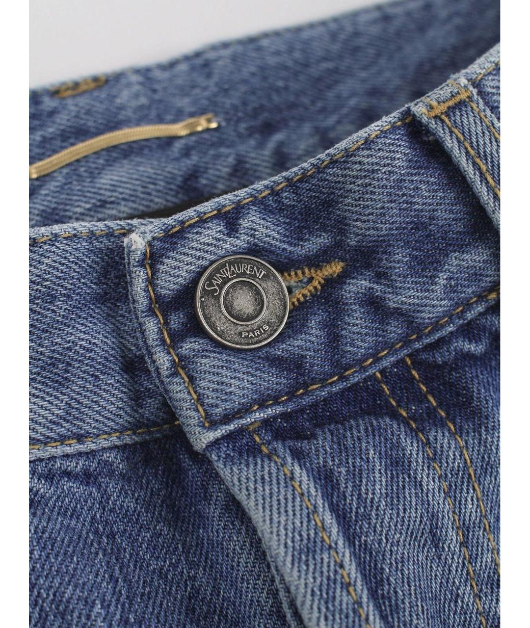 SAINT LAURENT Голубые хлопковые прямые джинсы, фото 5
