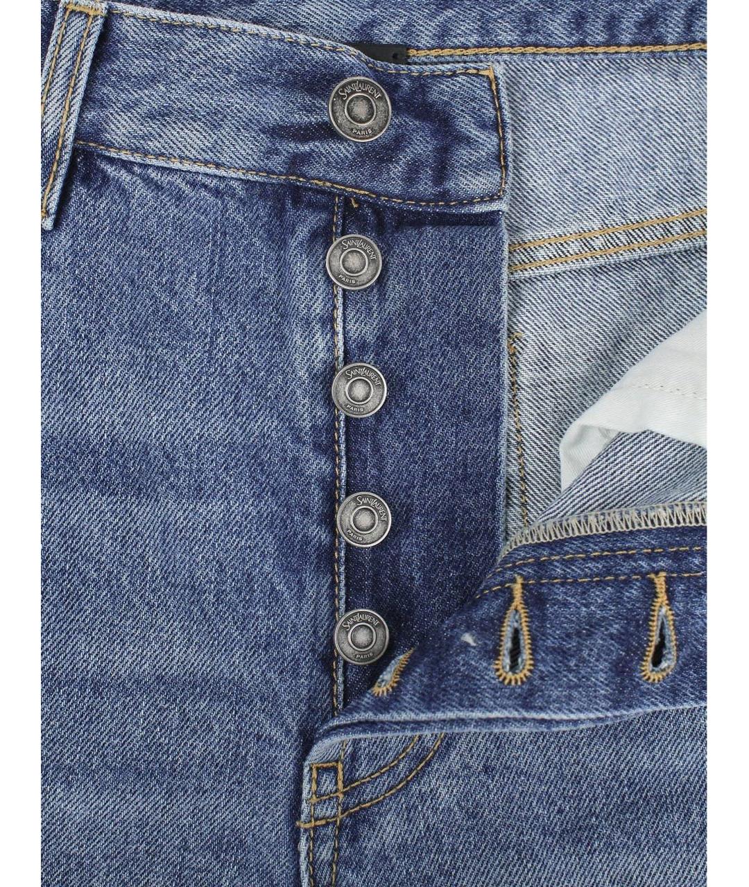 SAINT LAURENT Голубые хлопковые прямые джинсы, фото 6
