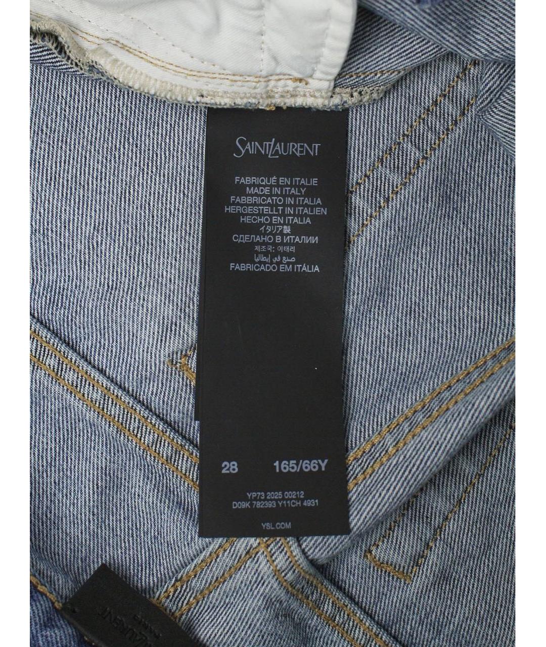 SAINT LAURENT Голубые хлопковые прямые джинсы, фото 7