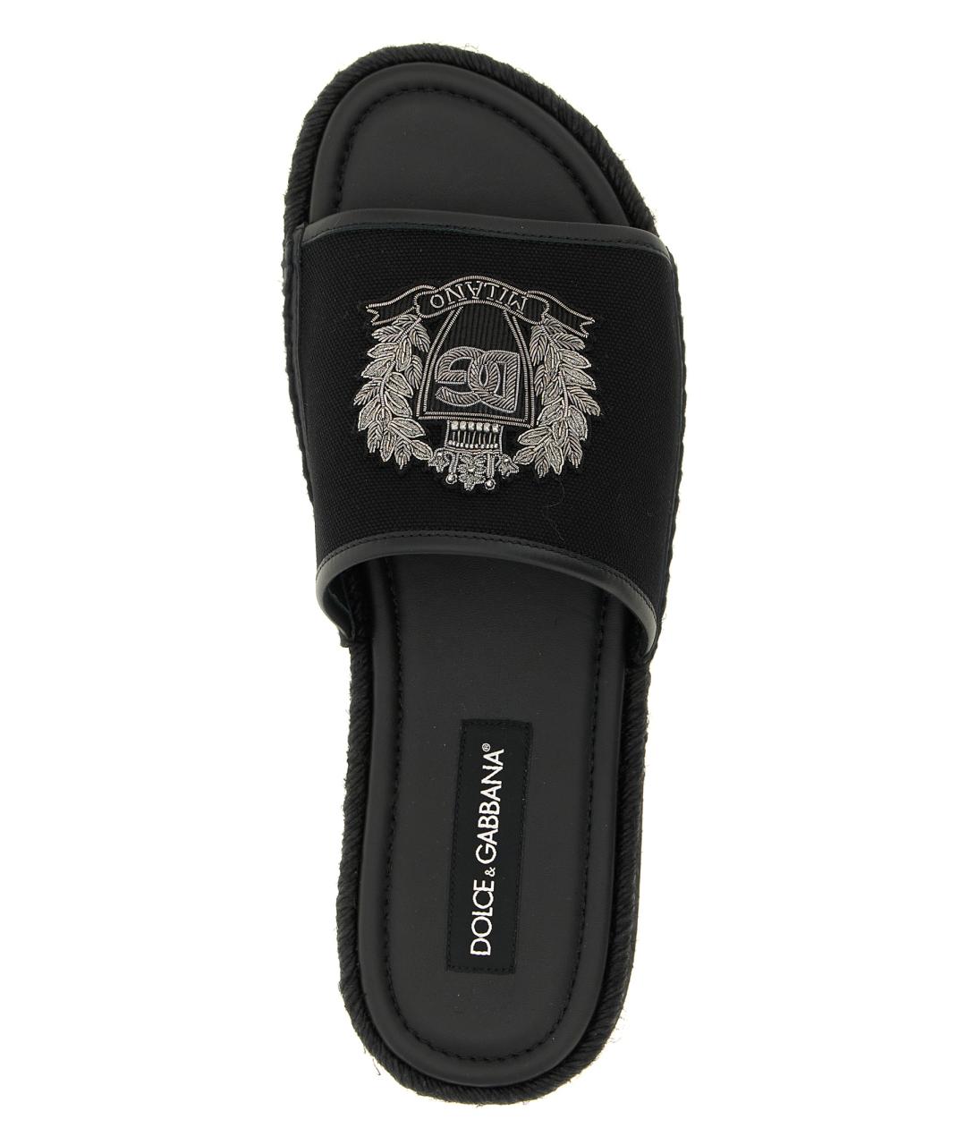 DOLCE&GABBANA Черные кожаные шлепанцы, фото 4