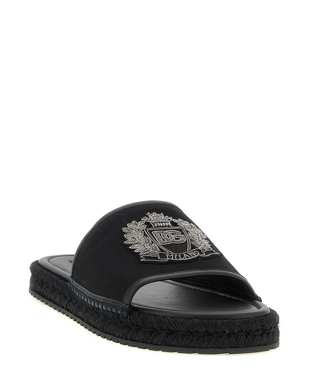 DOLCE&GABBANA Черные кожаные шлепанцы, фото 2