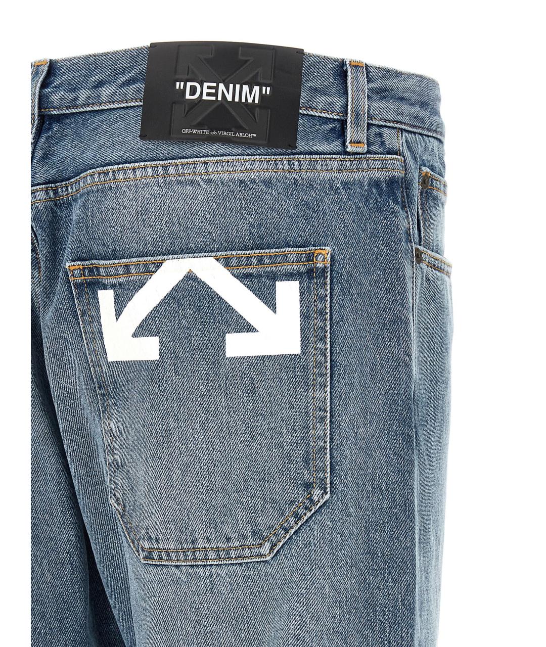 OFF-WHITE Голубые хлопковые прямые джинсы, фото 4