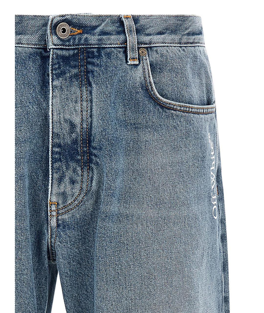OFF-WHITE Голубые хлопковые прямые джинсы, фото 3