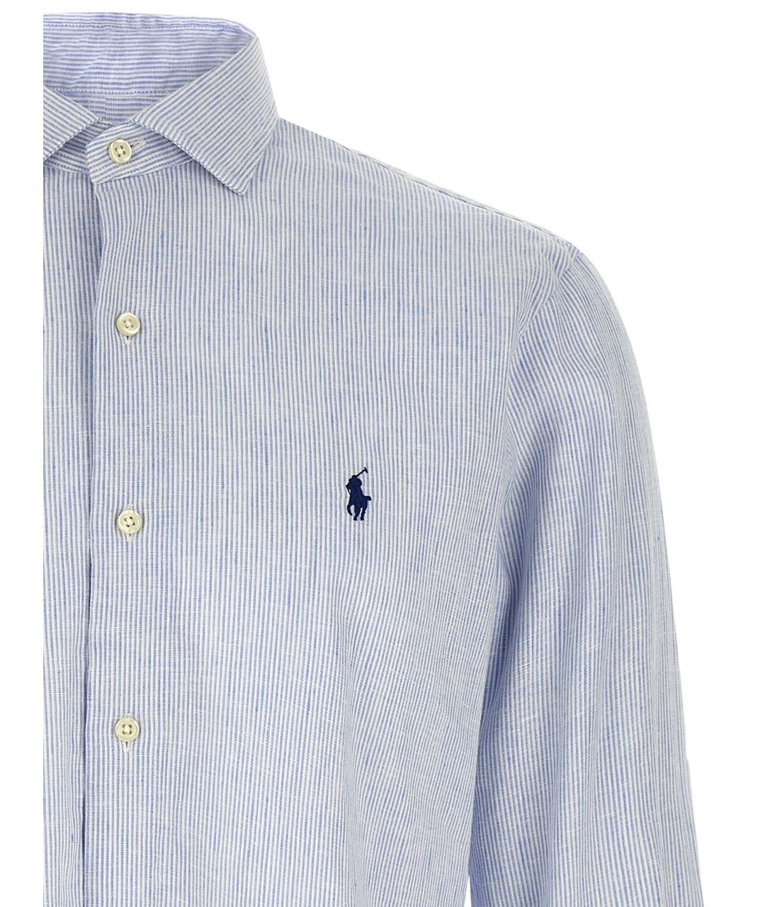 POLO RALPH LAUREN Голубая льняная кэжуал рубашка, фото 3