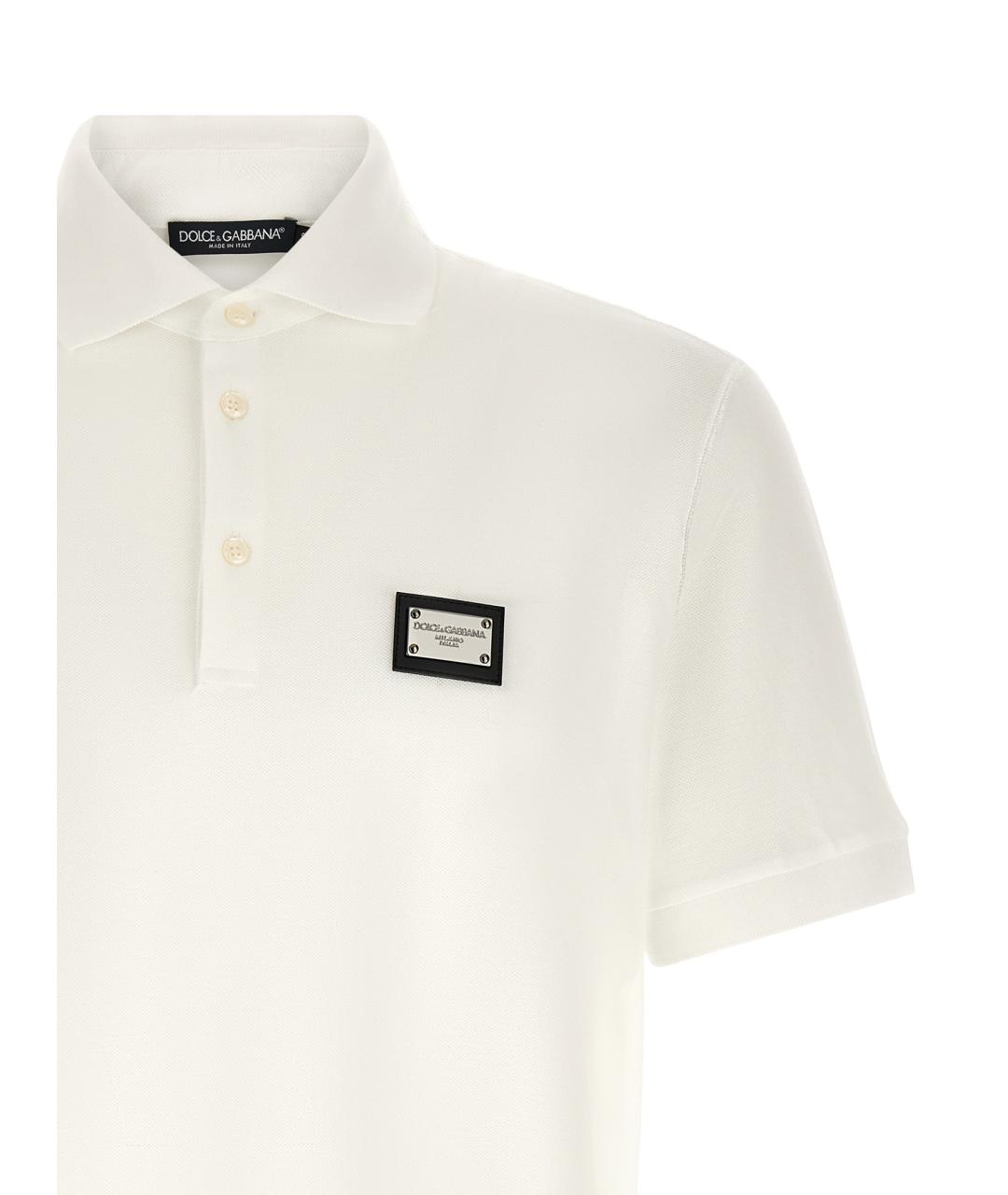 DOLCE&GABBANA Белое хлопковое поло с коротким рукавом, фото 3