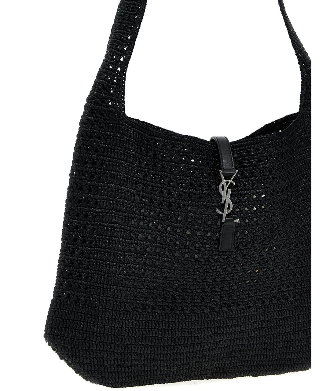 SAINT LAURENT Черная пелетеная сумка тоут, фото 3