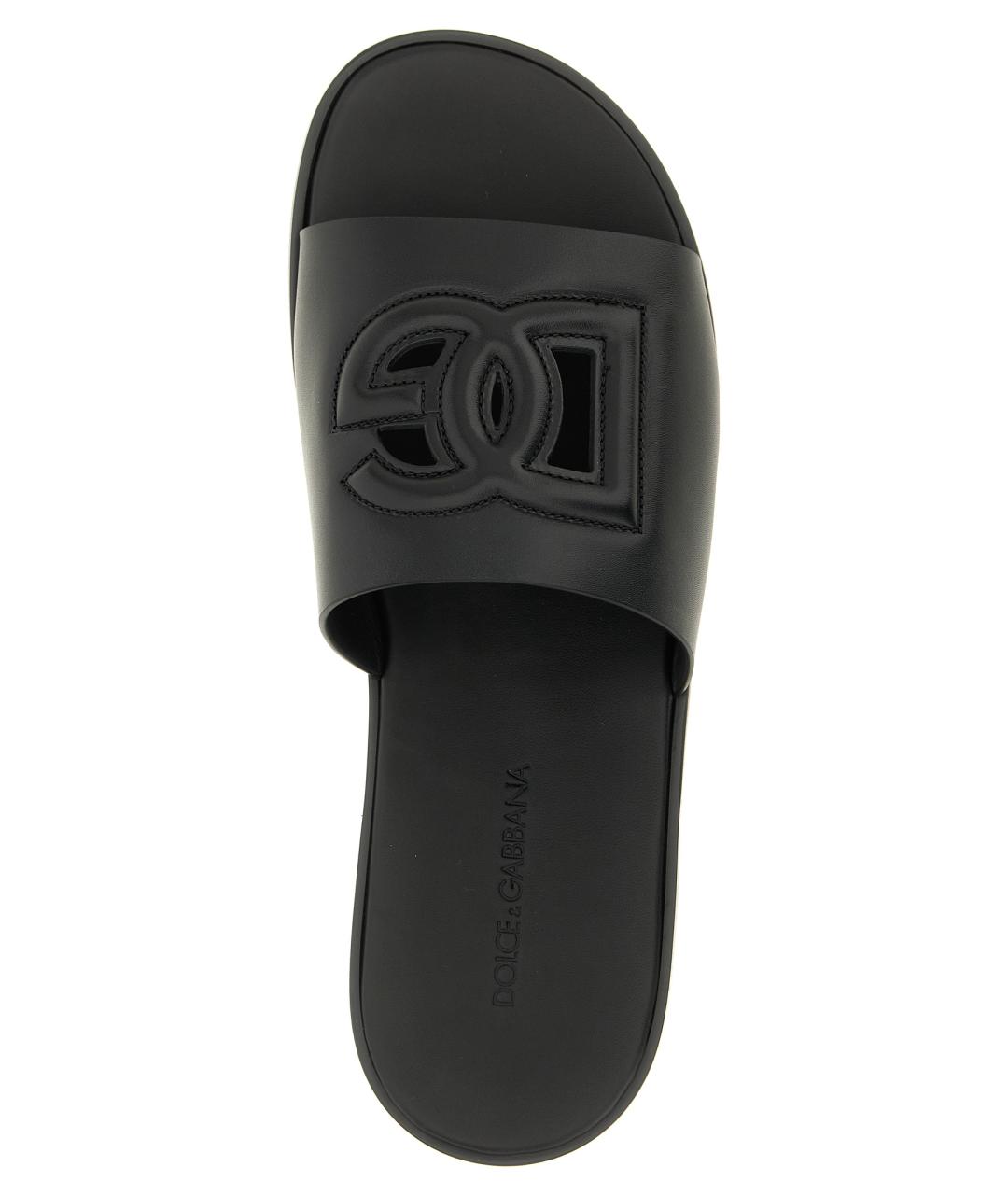 DOLCE&GABBANA Черные кожаные шлепанцы, фото 4