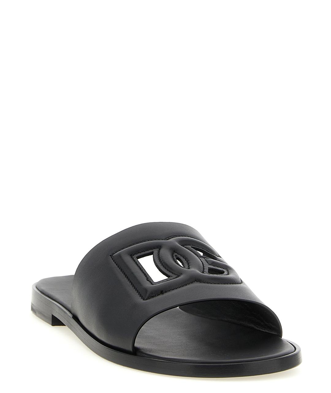 DOLCE&GABBANA Черные кожаные шлепанцы, фото 2