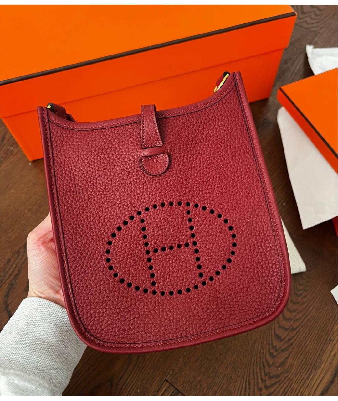 HERMES Бордовая кожаная сумка через плечо, фото 6