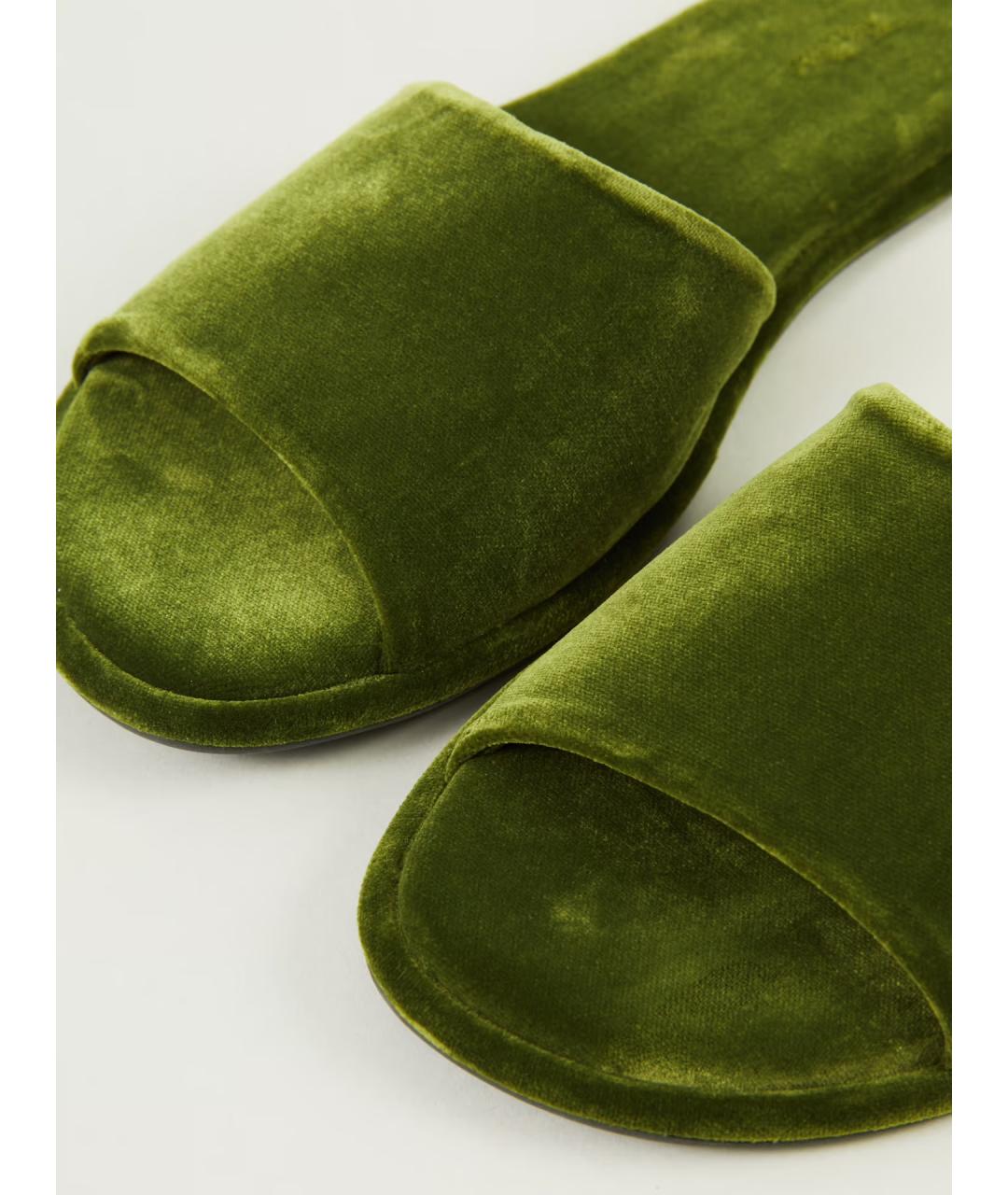 THE ROW Зеленые бархатные шлепанцы, фото 4