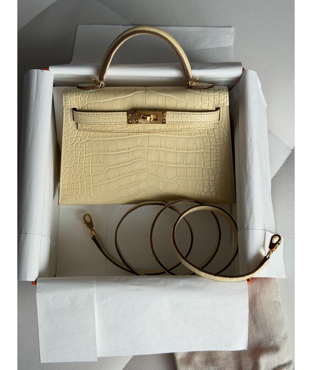 HERMES Бежевая сумка с короткими ручками из экзотической кожи, фото 3