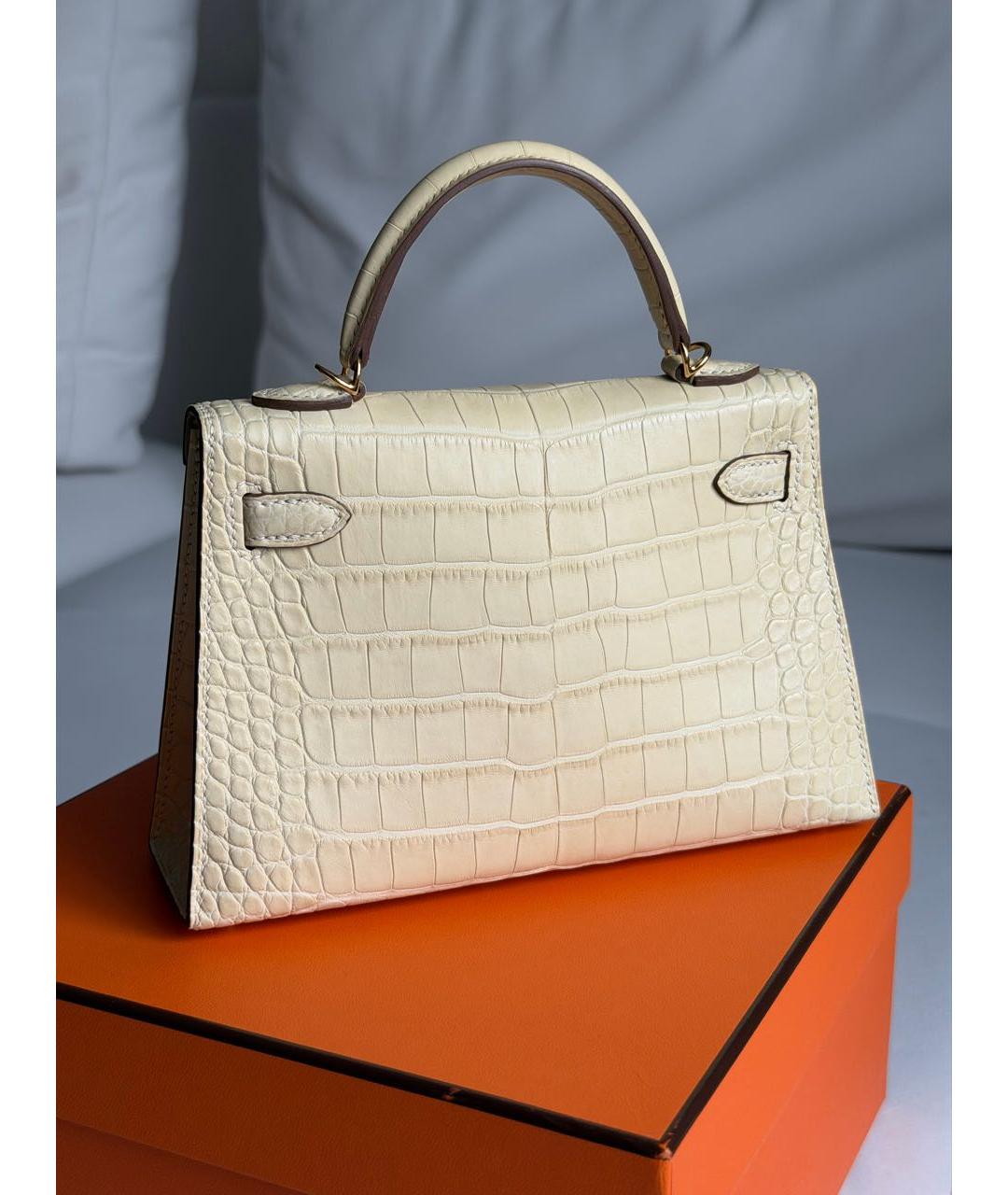 HERMES Бежевая сумка с короткими ручками из экзотической кожи, фото 4