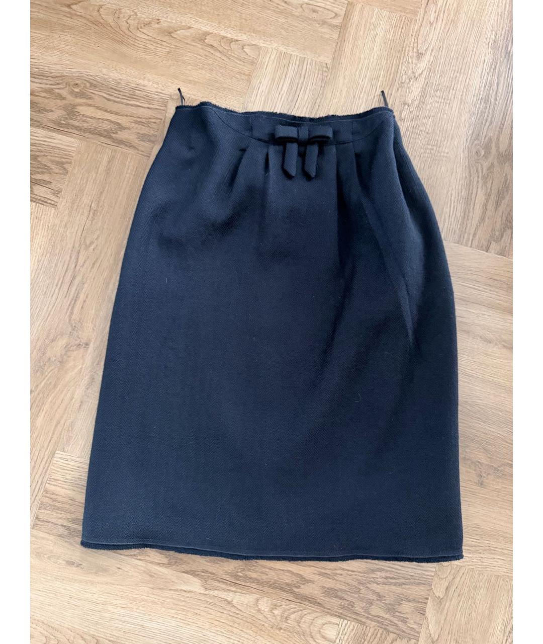 PRADA Темно-синяя шерстяная юбка миди, фото 2