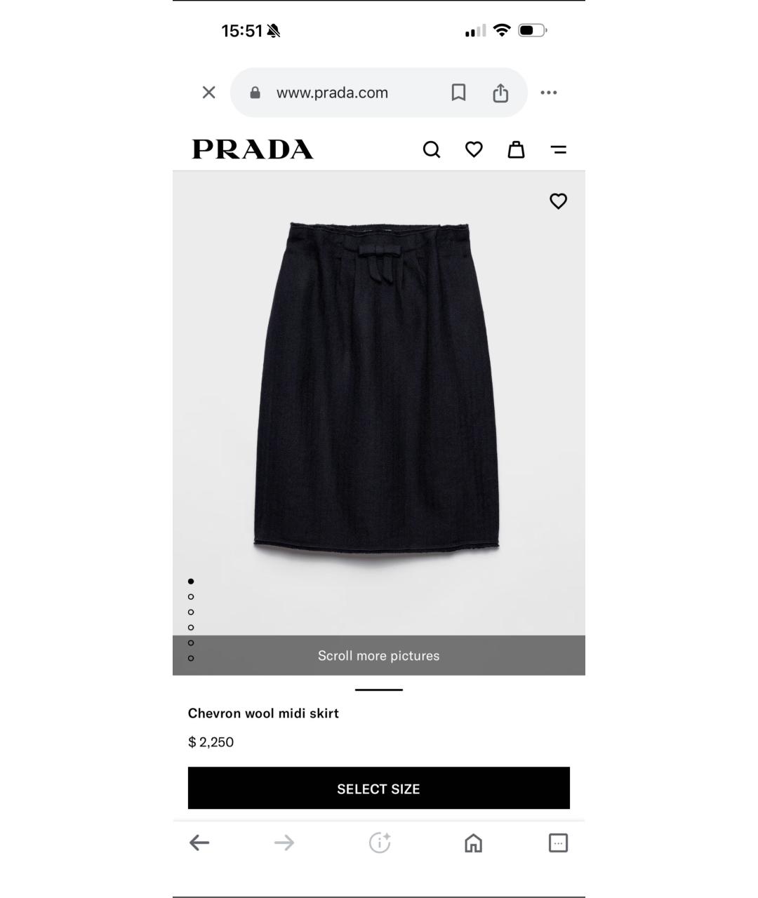 PRADA Темно-синяя шерстяная юбка миди, фото 7