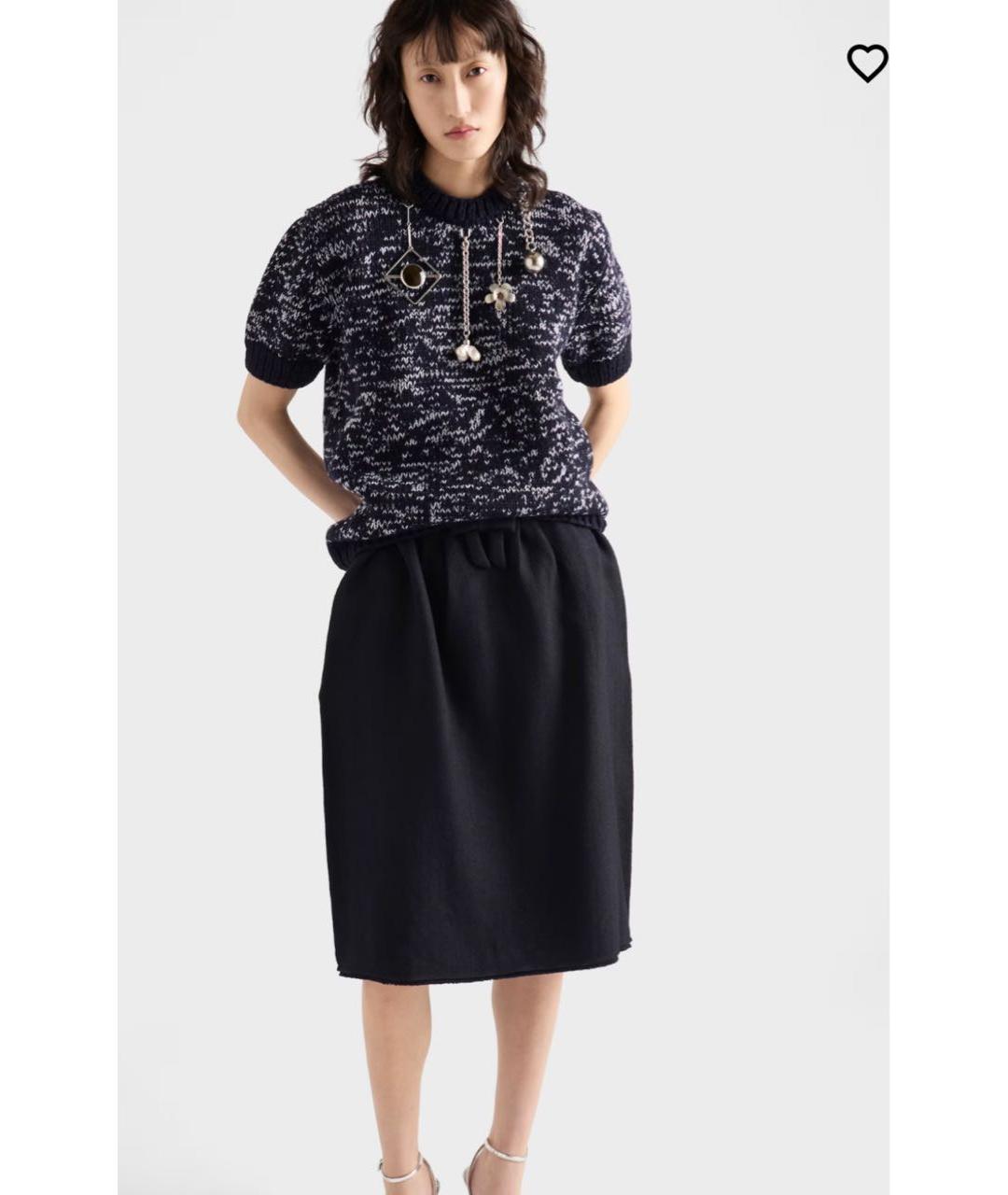 PRADA Темно-синяя шерстяная юбка миди, фото 5