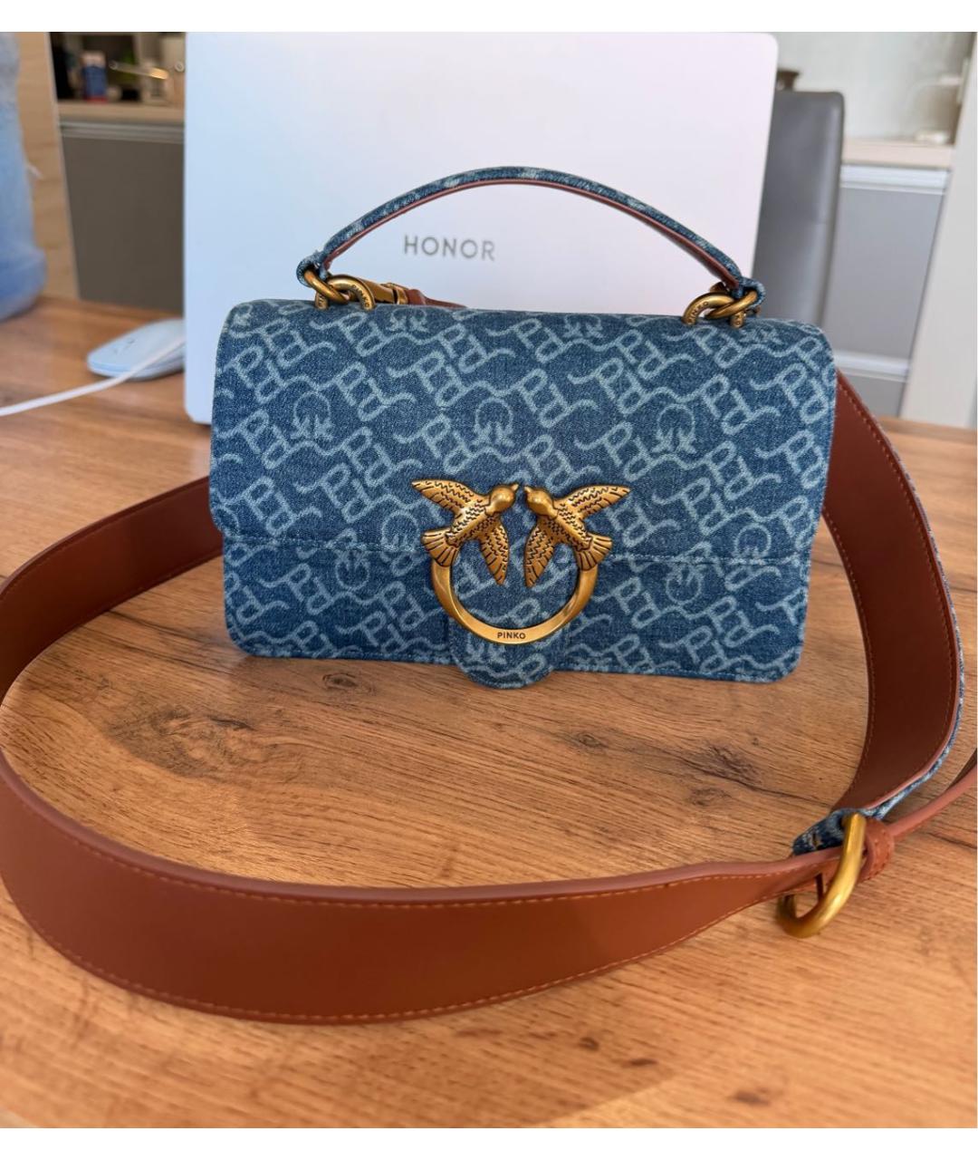 PINKO Голубая деним сумка с короткими ручками, фото 5