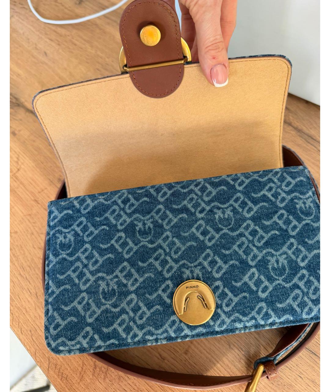 PINKO Голубая деним сумка с короткими ручками, фото 8