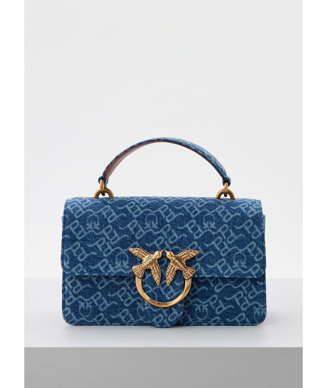PINKO Голубая деним сумка с короткими ручками, фото 9