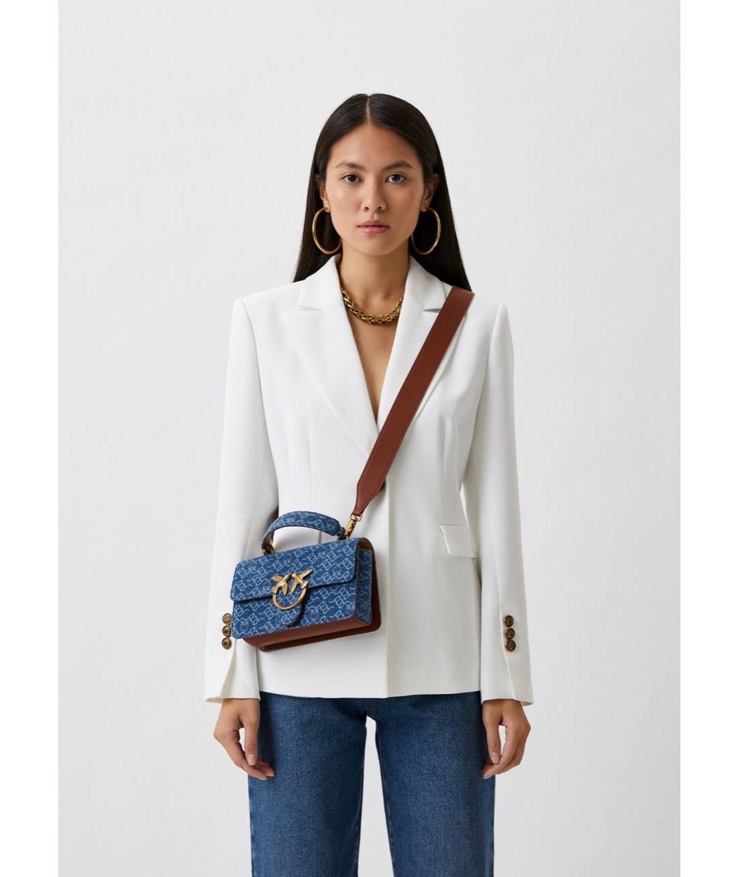 PINKO Голубая деним сумка с короткими ручками, фото 4