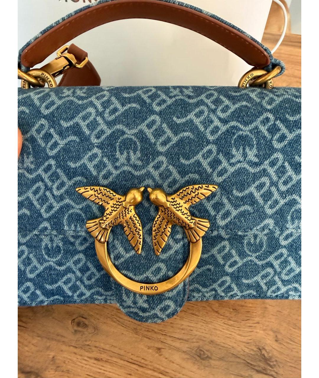 PINKO Голубая деним сумка с короткими ручками, фото 6