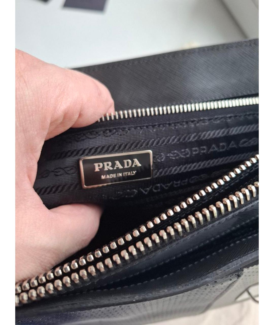 PRADA Серый кожаный портфель, фото 4