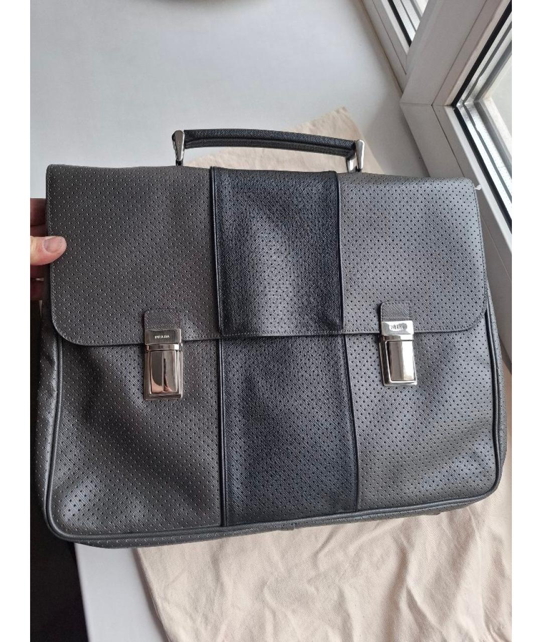 PRADA Серый кожаный портфель, фото 8